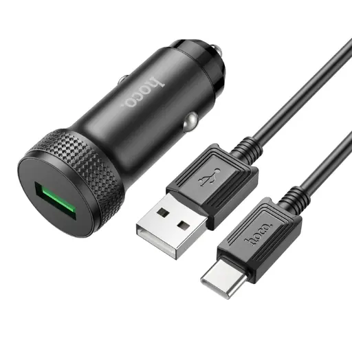 HOCO CARGADOR DE AUTO Z49A QC3.0 CABLE TIPO C NEGRO
